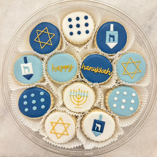 Happy Hanukkah shortbread gift tin by Le Gourmet Baking in Dallas Texas